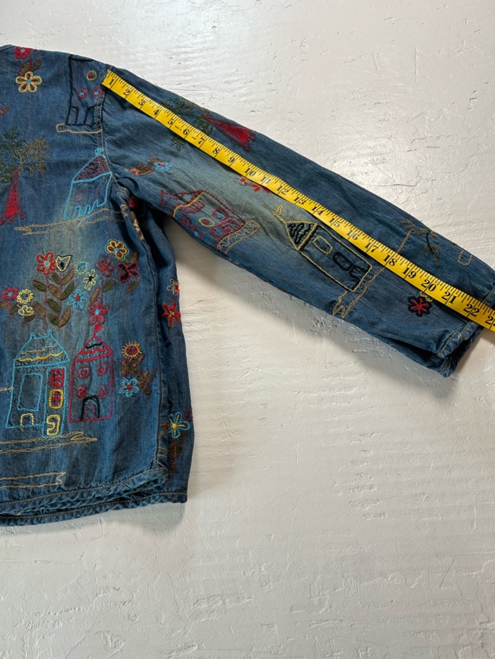Chico's Blue Denim Jacket with Multicolor Embroidery - Picture 11 of 12